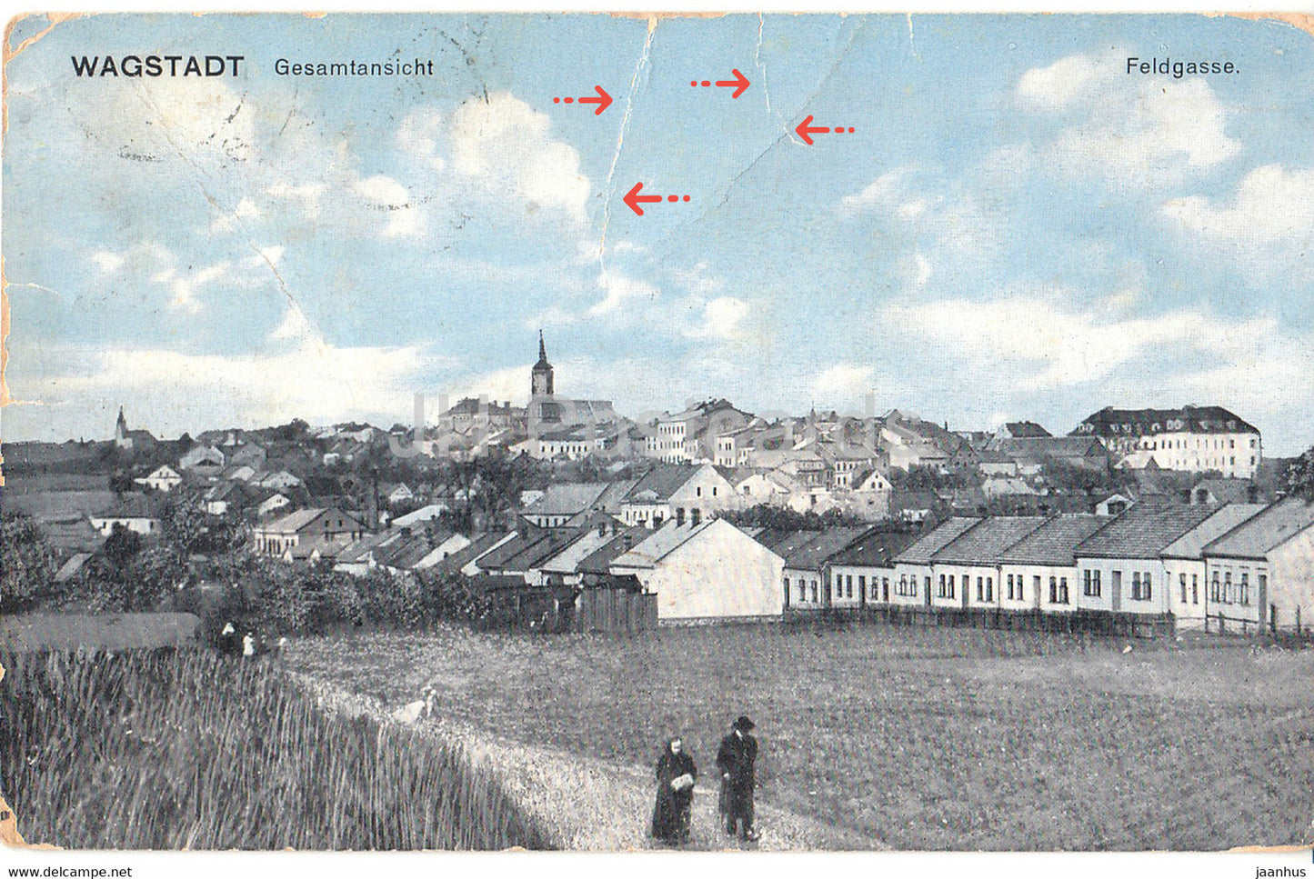 Wagstadt - Gesamtansicht - Feldgasse - Bilovec - old postcard - Czech Republic - used - JH Postcards