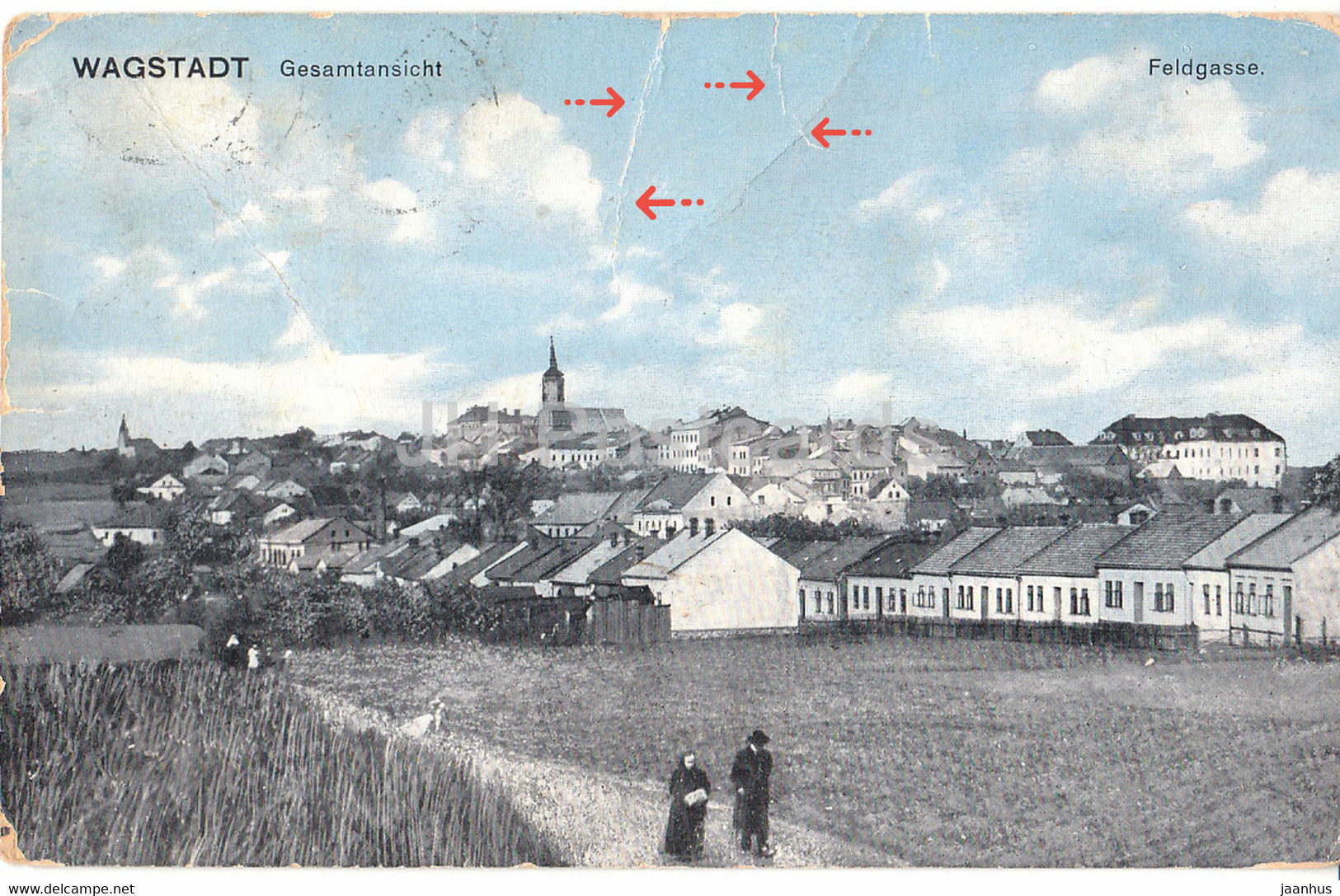 Wagstadt - Gesamtansicht - Feldgasse - Bilovec - old postcard - Czech Republic - used - JH Postcards