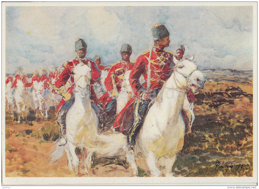 painting by F. Roubaud - Cavalry , 1910 - horses - Russian art - 1982 - Russia USSR - unused - JH Postcards