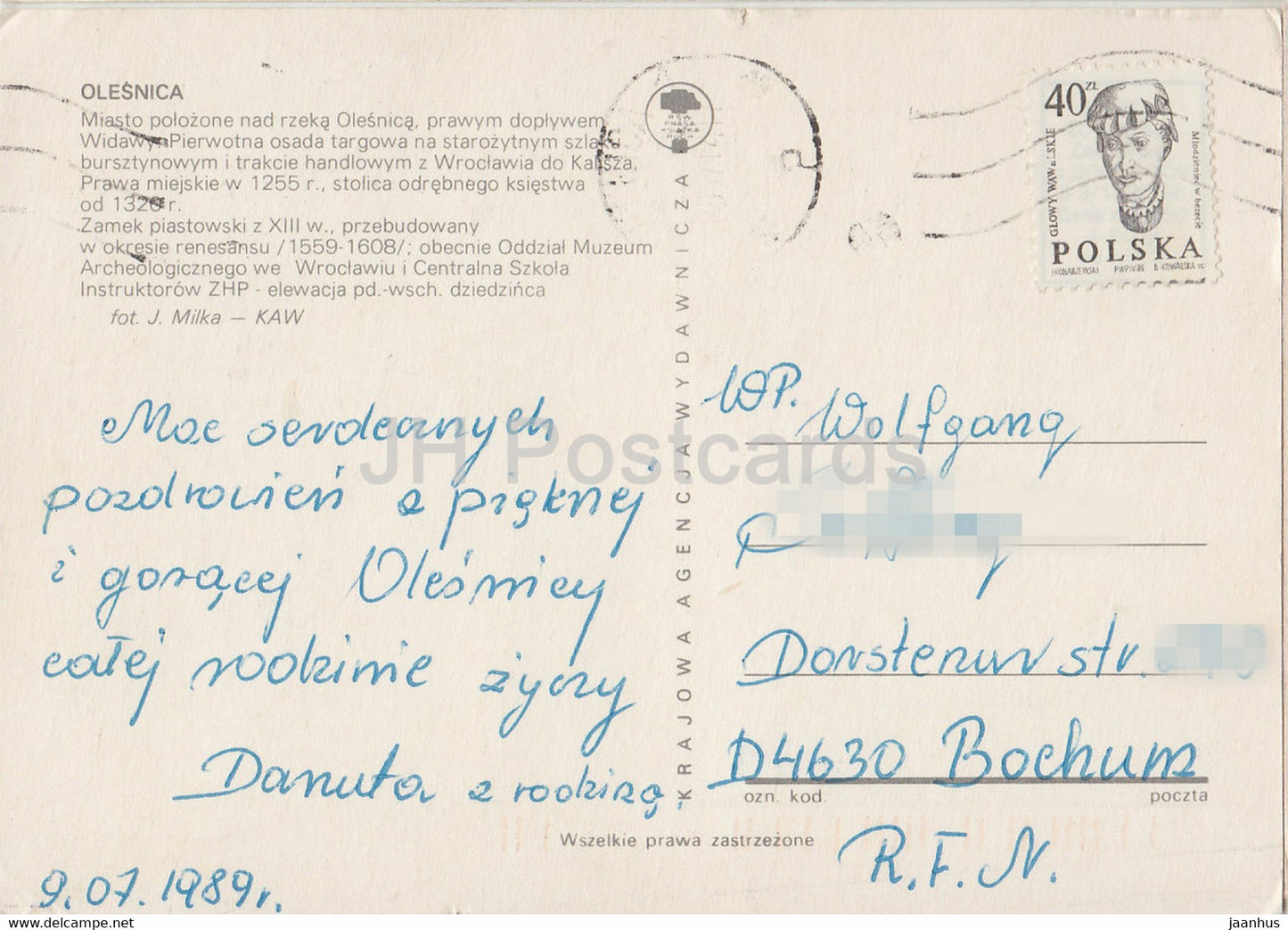 Olesnica - château - 1989 - Pologne - occasion