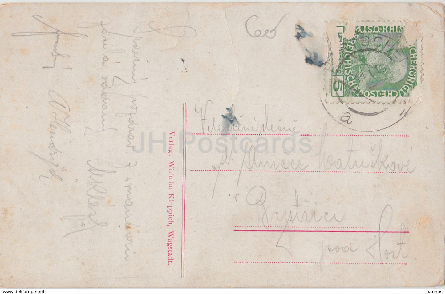 Wagstadt - Gesamtansicht - Feldgasse - Bilovec - old postcard - Czech Republic - used