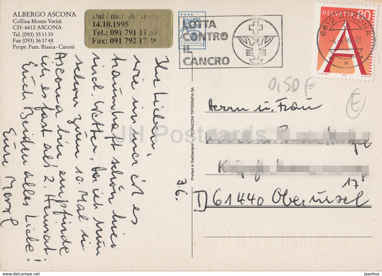 Albergo Ascona - Collina Monte Verita - Hotel - Schweiz - 1996 - gebraucht