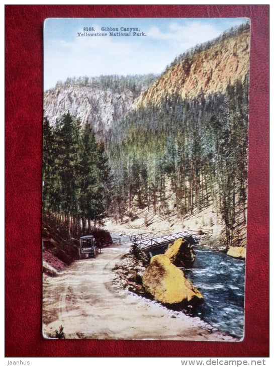 Gibbon Canyon , Yellowstone National Park - bridge - old postcard - USA - unused - JH Postcards
