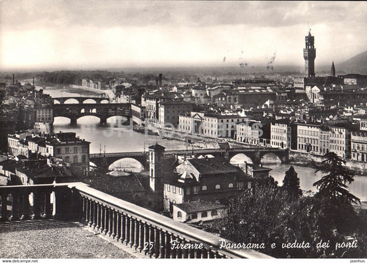 Firenze - Florence - Panorama e veduta dei ponti - panorama and bridges view - old postcard - 1954 - Italy - used - JH Postcards