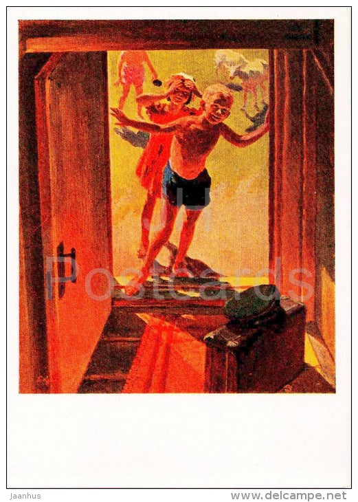 painting by P. Krivonogov - Meet , 1963 - children - russian art - unused - JH Postcards