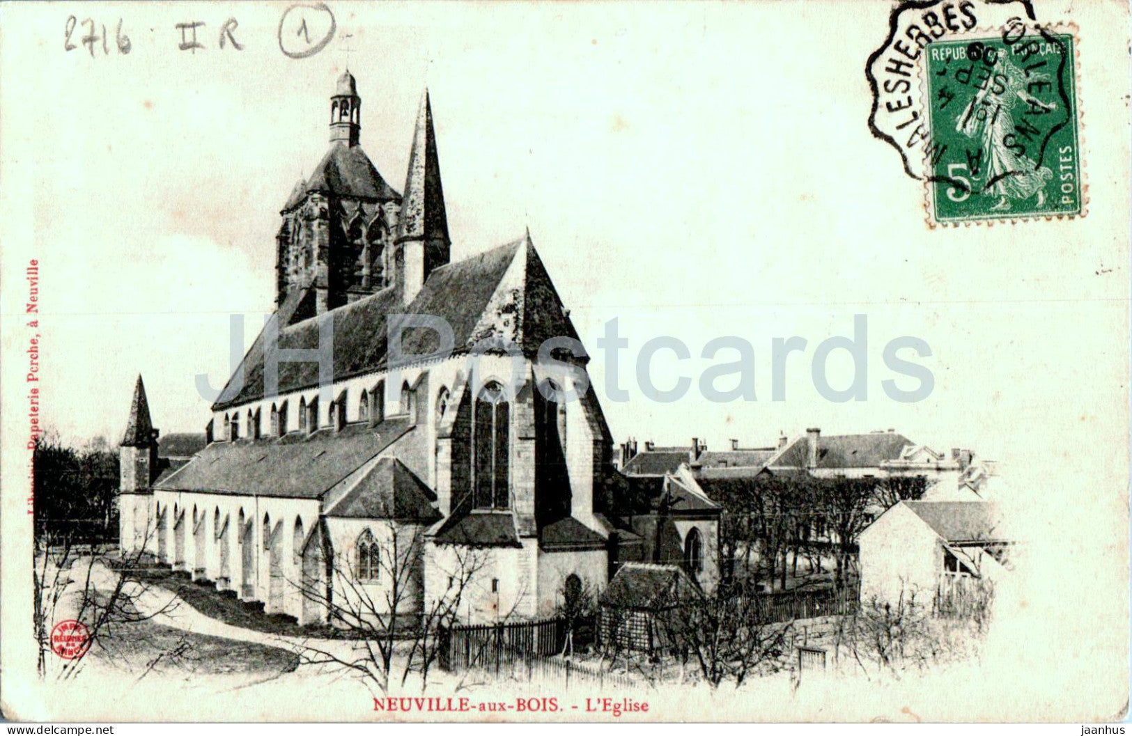 Neuville aux Bois - l'Eglise - church - old postcard - 1909 - France - used - JH Postcards