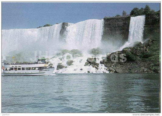 The American Falls with Maid of the Mist tour boat - waterfall - Niagara Falls - Canada - unused - JH Postcards