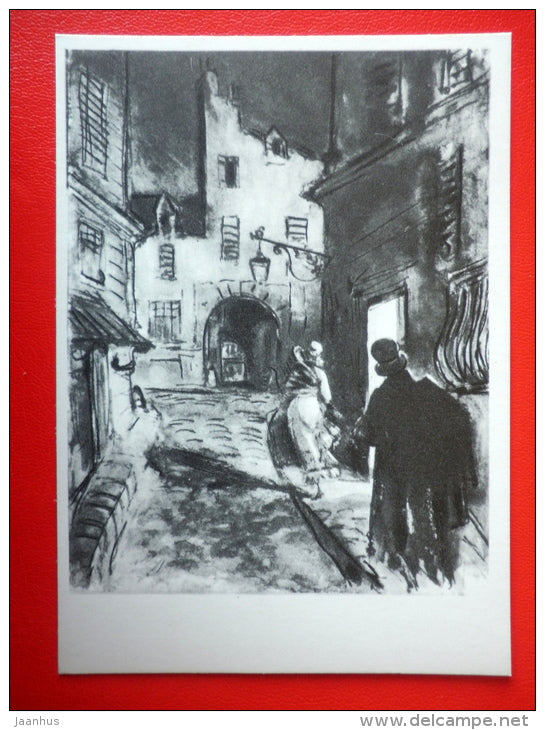 illustration by V. Behteyev - Street - History of the Thirteen - Novel by Honore de Balzac - 1975 - Russia USSR - unused - JH Postcards