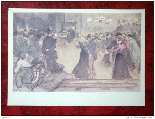 Drawing by Théophile Alexandre Steinlen - Ball in a Parisian suburb - french art - unused - JH Postcards