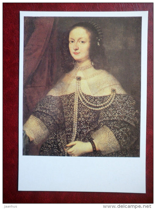 painting by Justus Sustermans , Portrait of a Lady Wearing Pearls - flemish art - unused - JH Postcards