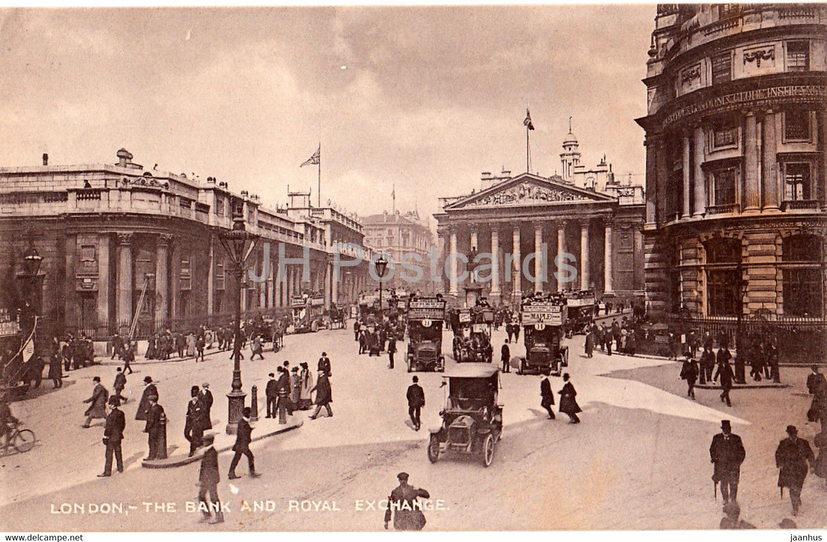 London - The Bank and Royal Exchange - car - bus - Muchmore - 7872 - old postcard - England - United Kingdom - used - JH Postcards