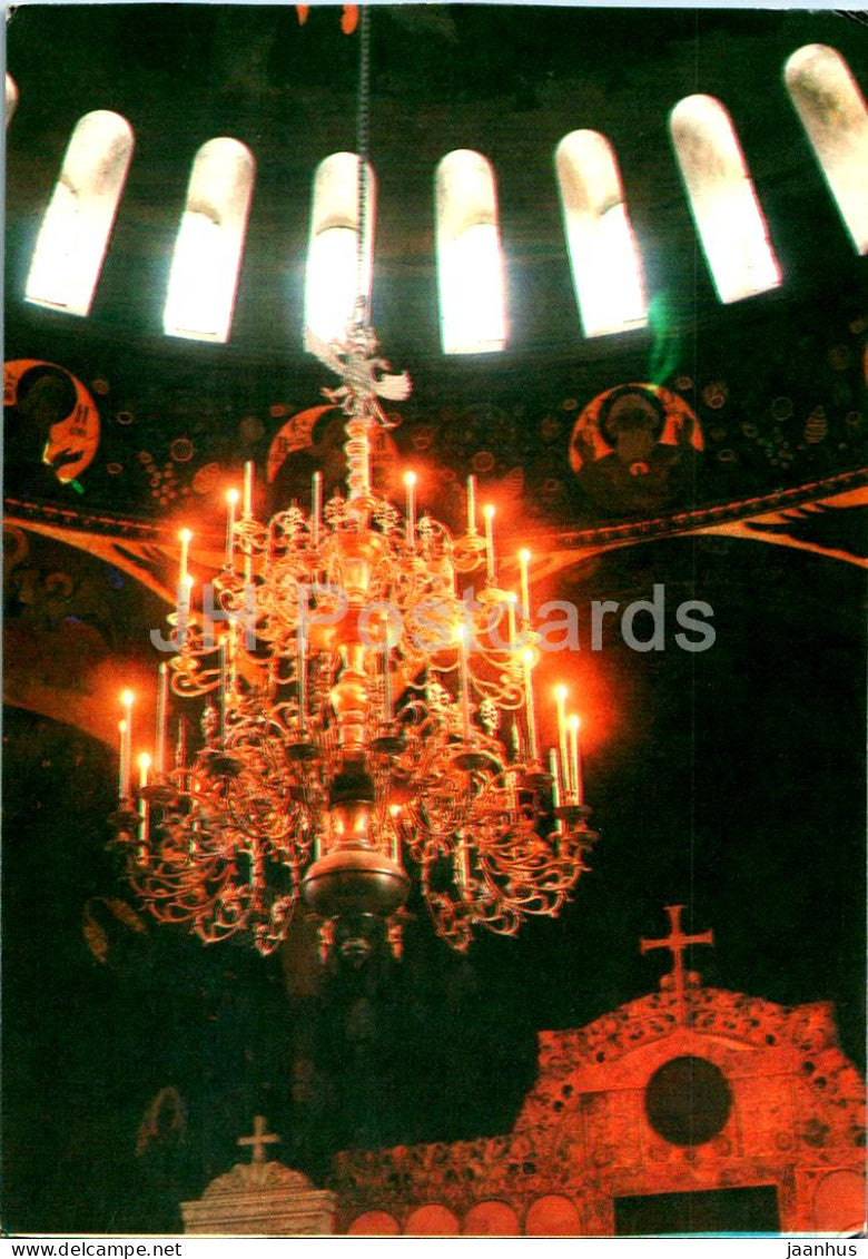 Kyiv Pechersk Lavra - A refectory chamber with a church - chandelier - 1990 - Ukraine USSR - unused - JH Postcards