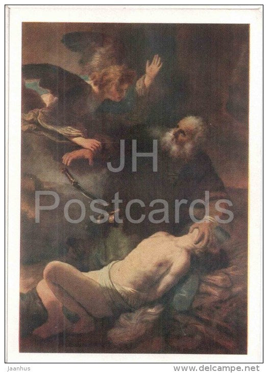 painting by Rembrandt - Abraham´s sacrifice , 1635 - dagger - dutch art - unused - JH Postcards