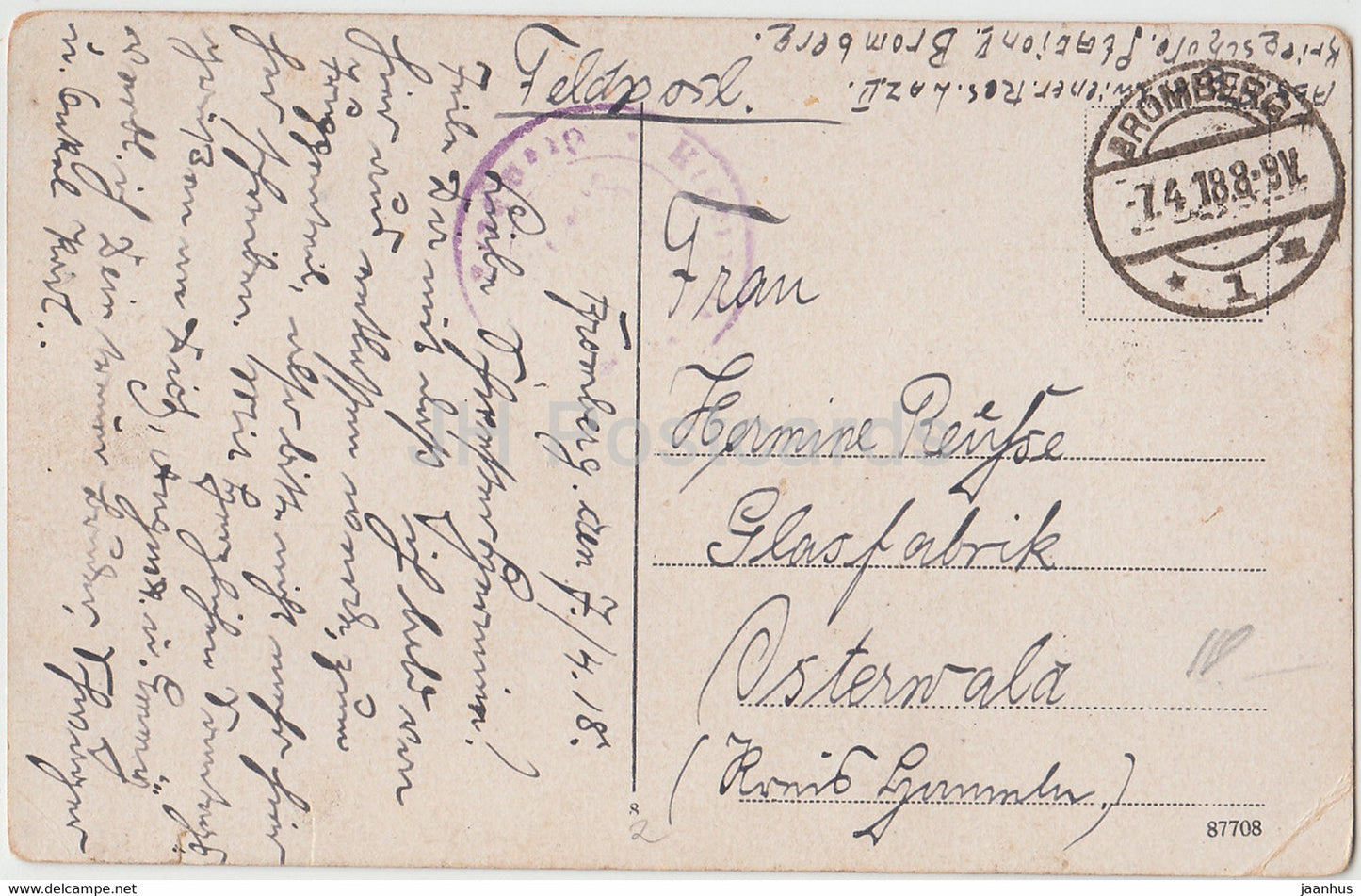 Bromberg - Bydgoszcz - Friedrichsplatz - Feldpost - alte Postkarte - 1918 - Polen - gebraucht