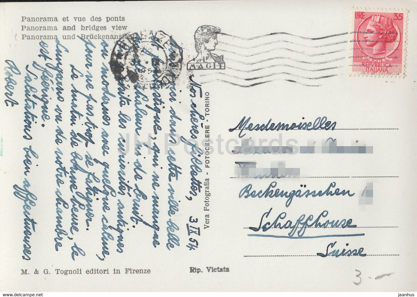 Firenze - Florence - Panorama e veduta dei ponti - panorama et vue sur les ponts - carte postale ancienne - 1954 - Italie - utilisé