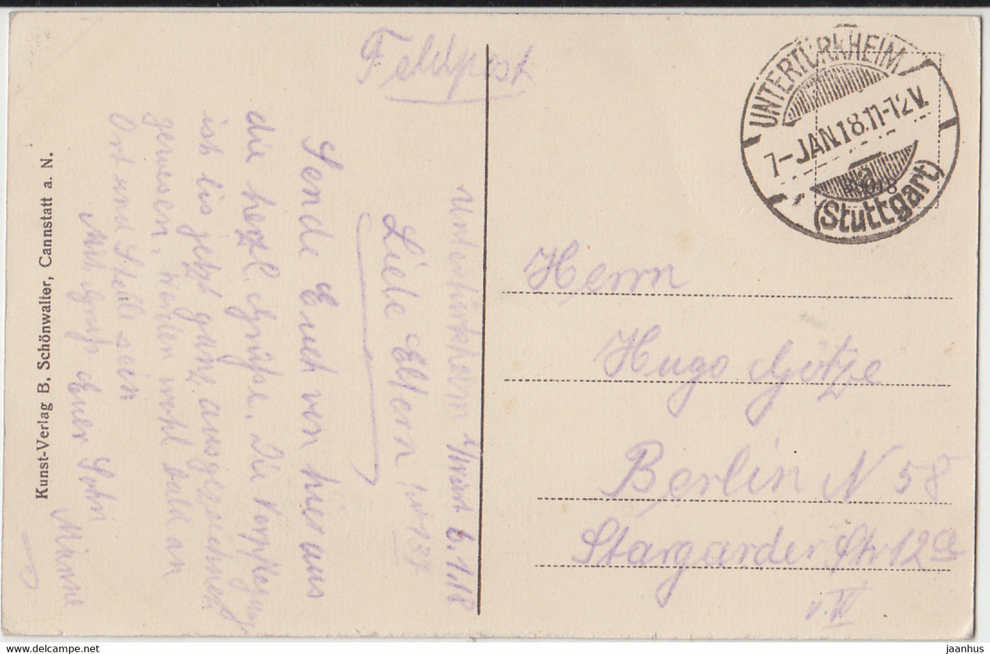 Unterturkheim - Feldpost - carte postale ancienne - 1918 - Allemagne - utilisé