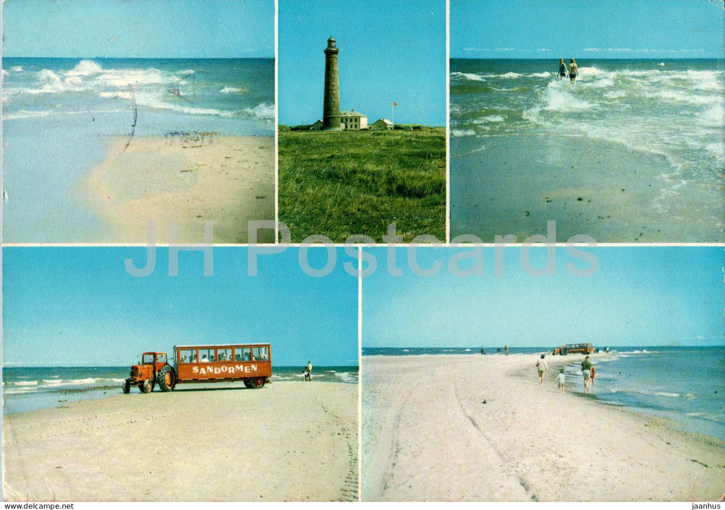 Skagen - Partier fra Grenen - sea - lighthouse - tractor - multiview - 49 - 1968 - Denmark - used - JH Postcards