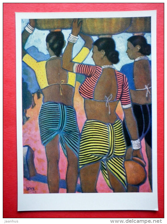 painting by Madhav Satwalekar - Homecoming - women - contemporary art - art of india - unused - JH Postcards