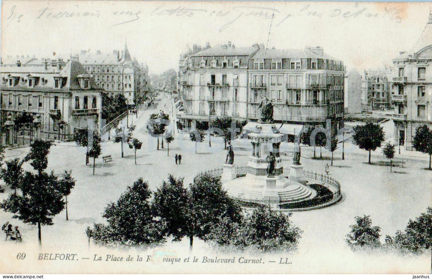 Belfort - La Place de la Republique et le Boulevard Carnot - military mail - 69 - 1915 - old postcard - France - used - JH Postcards