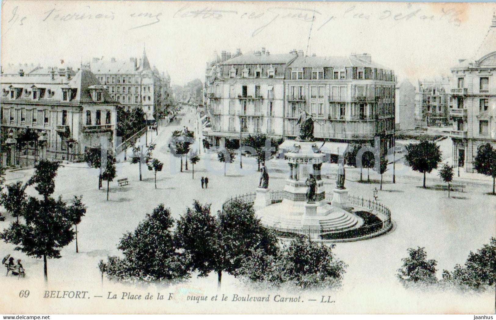 Belfort - La Place de la Republique et le Boulevard Carnot - military mail - 69 - 1915 - old postcard - France - used - JH Postcards