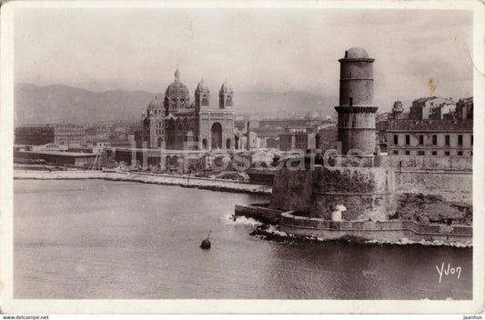 Marseille - La Cathedrale et le Fort Saint Jean - cathedral - 2 - old postcard - France - used - JH Postcards