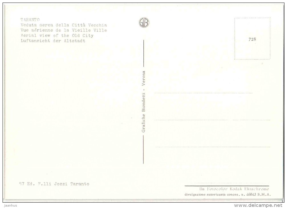 Veduta Aerea della Citta Vecchia - Old City - Taranto - Puglia - 57 - Italia - Italy - unused - JH Postcards