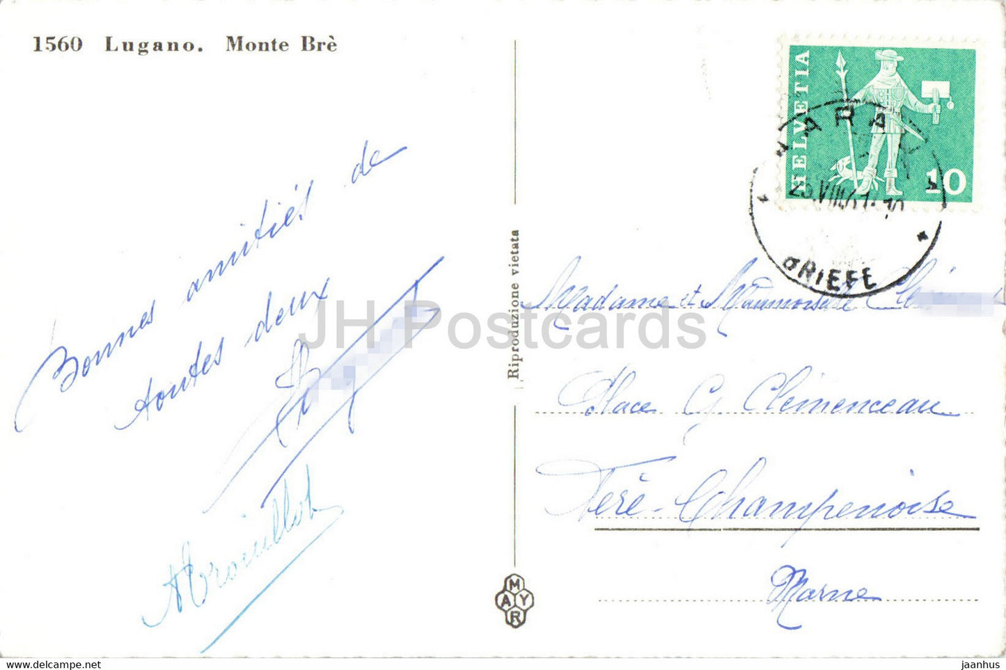 Lugano - Monte Bre - 1560 - alte Postkarte - 1961 - Schweiz - gebraucht
