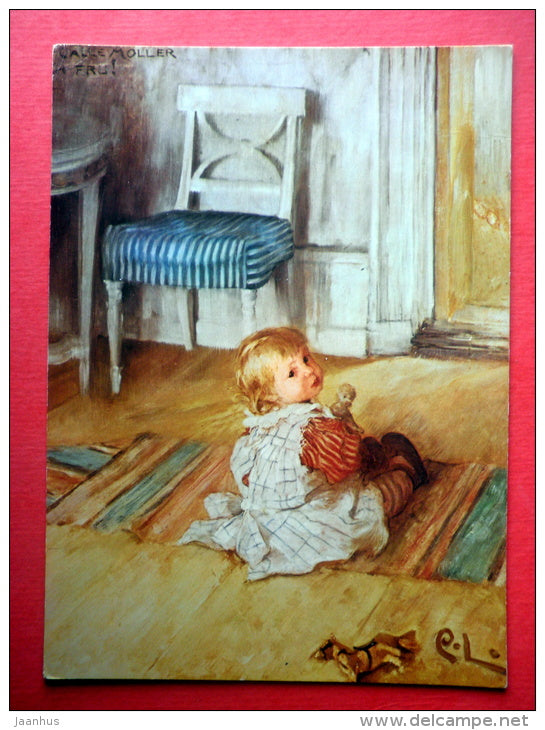 illustration by Carl Larsson - Pontus on the Floor - child - Sweden - sent from Finland Turku to Estonia USSR 1981 - JH Postcards