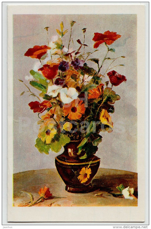 greeting card by I. Gorokhov - Flowers in a vase - 1978 - Russia USSR - unused - JH Postcards