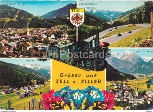 Grusse aus Zell a Ziller - Gerlosstrasse - Gerlos - Dristner - train - railway - multiview - 1972 - Austria - used - JH Postcards