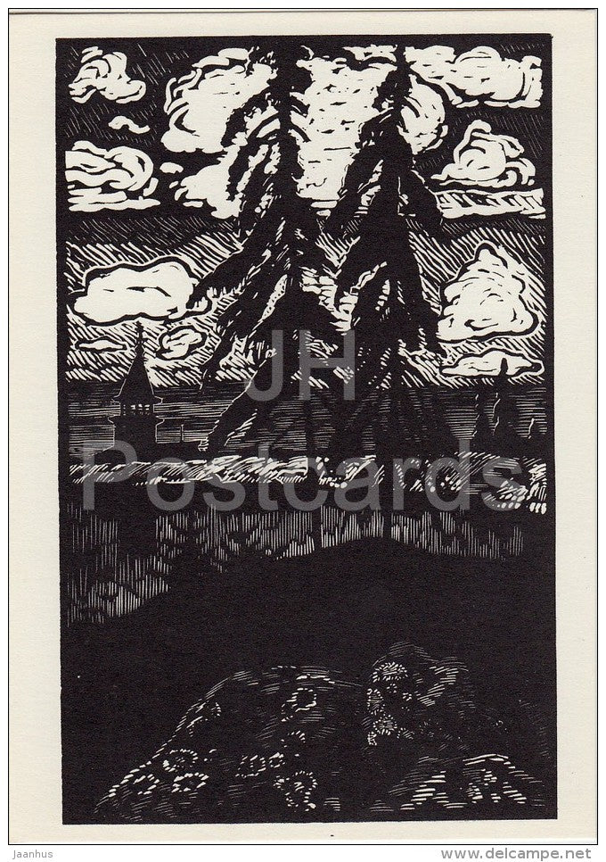 Light North - illustration by A. Avdyshev - Karelia - Karjala - 1968 - Russia USSR - unused - JH Postcards