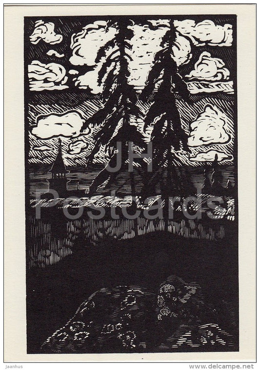 Light North - illustration by A. Avdyshev - Karelia - Karjala - 1968 - Russia USSR - unused - JH Postcards