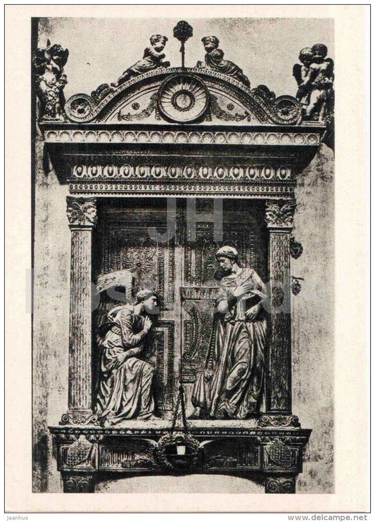 sculpture by Donatello - Annunciation , 15th century - altar - Santa Croce church - italian art - unused - JH Postcards