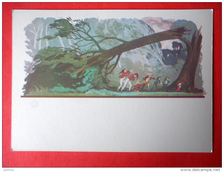 illustration by B. Dehterev - The Hard Forest Road - Little Tom Thumb by C. Perrault - 1979 - Russia USSR - unused - JH Postcards