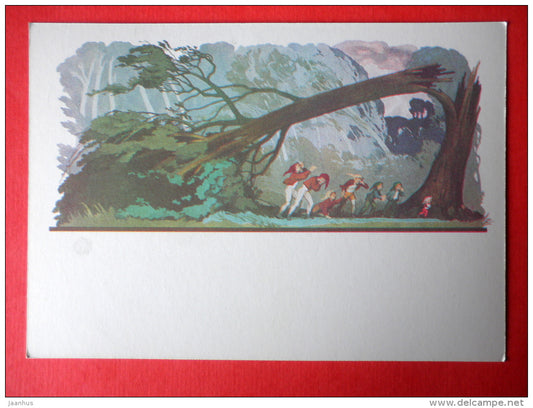 illustration by B. Dehterev - The Hard Forest Road - Little Tom Thumb by C. Perrault - 1979 - Russia USSR - unused - JH Postcards