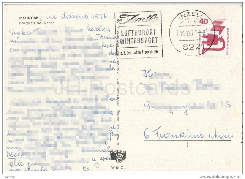 Inzell , Obb. Dorfplatz bei Nacht - Germany - 1976 gelaufen - JH Postcards