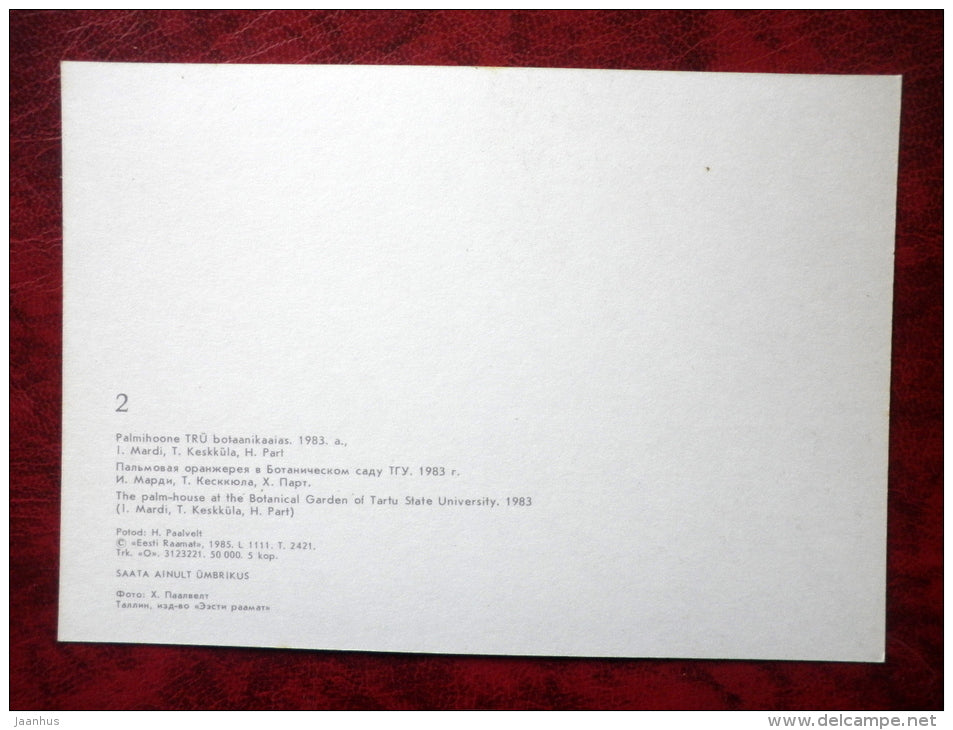 Tartu - the palm house at the Botanical Garden of Tartu State University - 1985 - Estonia - USSR - unused - JH Postcards