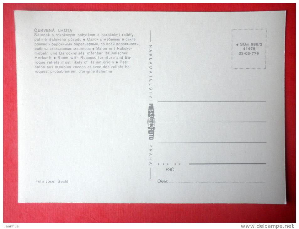 Room with Rococco furniture and Baroque reliefs - Cervená Lhota Castle - Czech Republic - Czechoslovakia - unused - JH Postcards