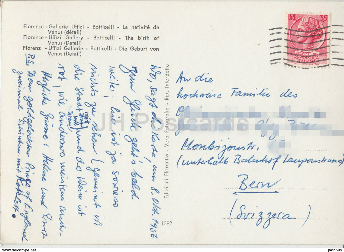 Firenze - Florence - Galleria Uffizi - Botticelli - Nascita della Venere - Venus - art - 1956 - Italy - used