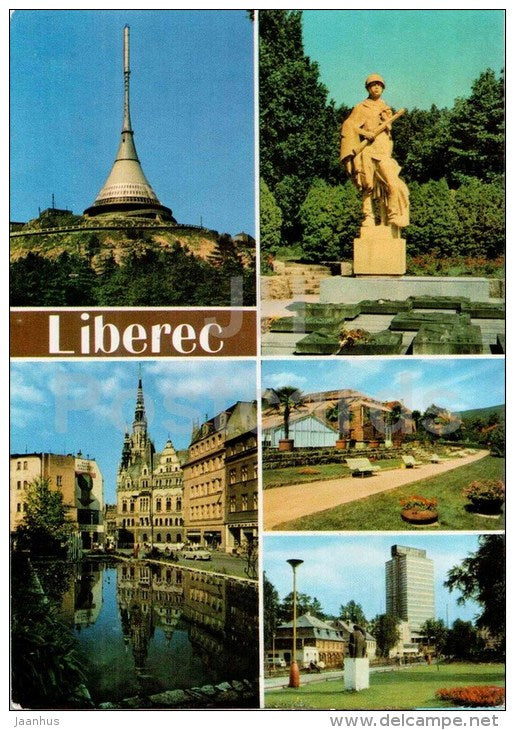 hotel Ješted - statue of a Red Army soldier - Town Hall - Liberec - Czechoslovakia - Czech - used - JH Postcards