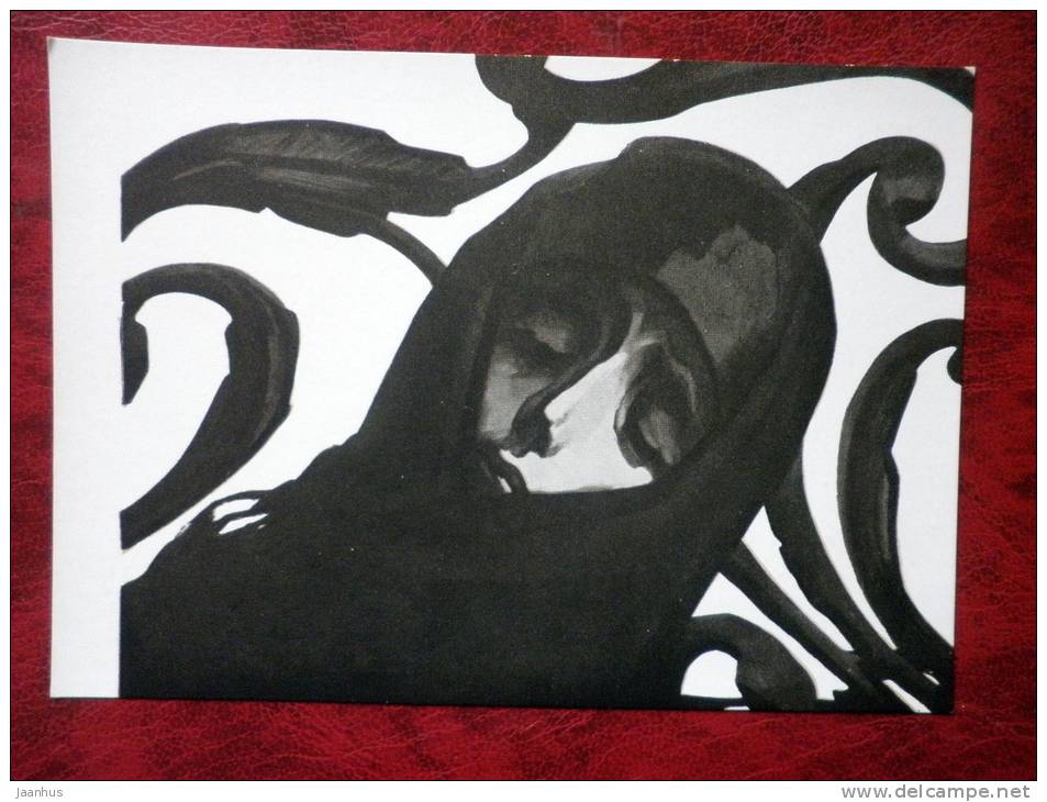 Painting by B. I. Prorokov - hunger - russian art - unused - JH Postcards