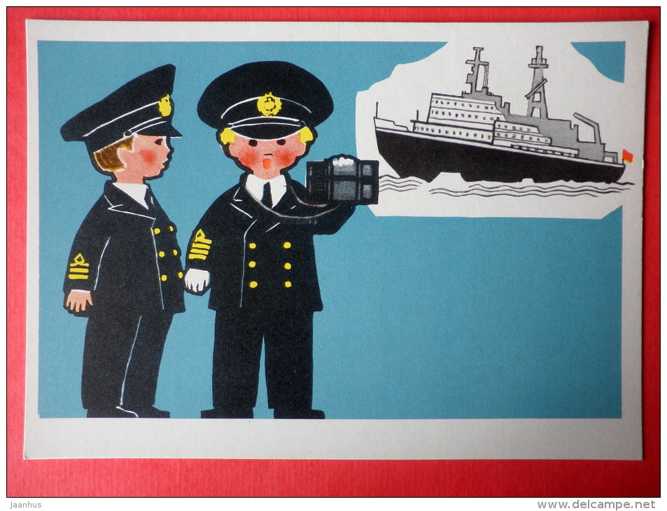 illustration by E. Rapoport - nuclear icebreaker Lenin - Little Seafarers - 1971 - Russia USSR - unused - JH Postcards