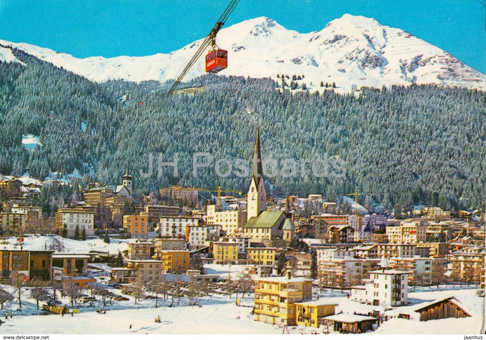 Davos 1560 m - Gesamtansicht mit Schatzalp und Schiahorner 2712 m - cable car - 1984 - Switzerland - used - JH Postcards