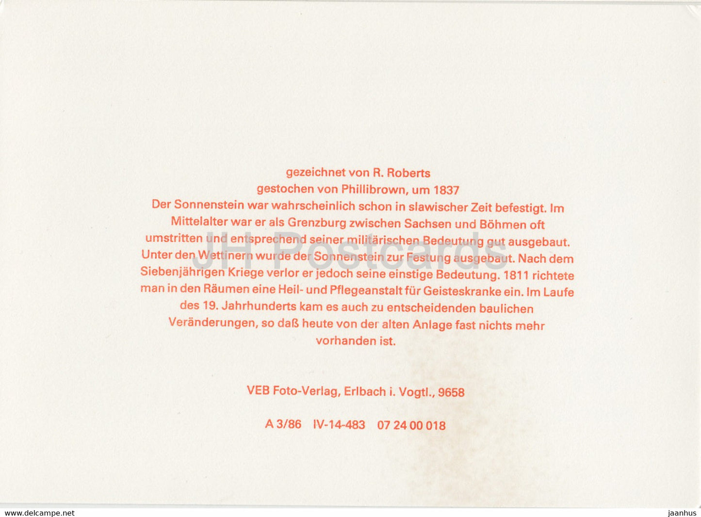 Sonnenstein by R. Roberts - Sachsische Burgen - Saxon Castles - DDR Germany - unused