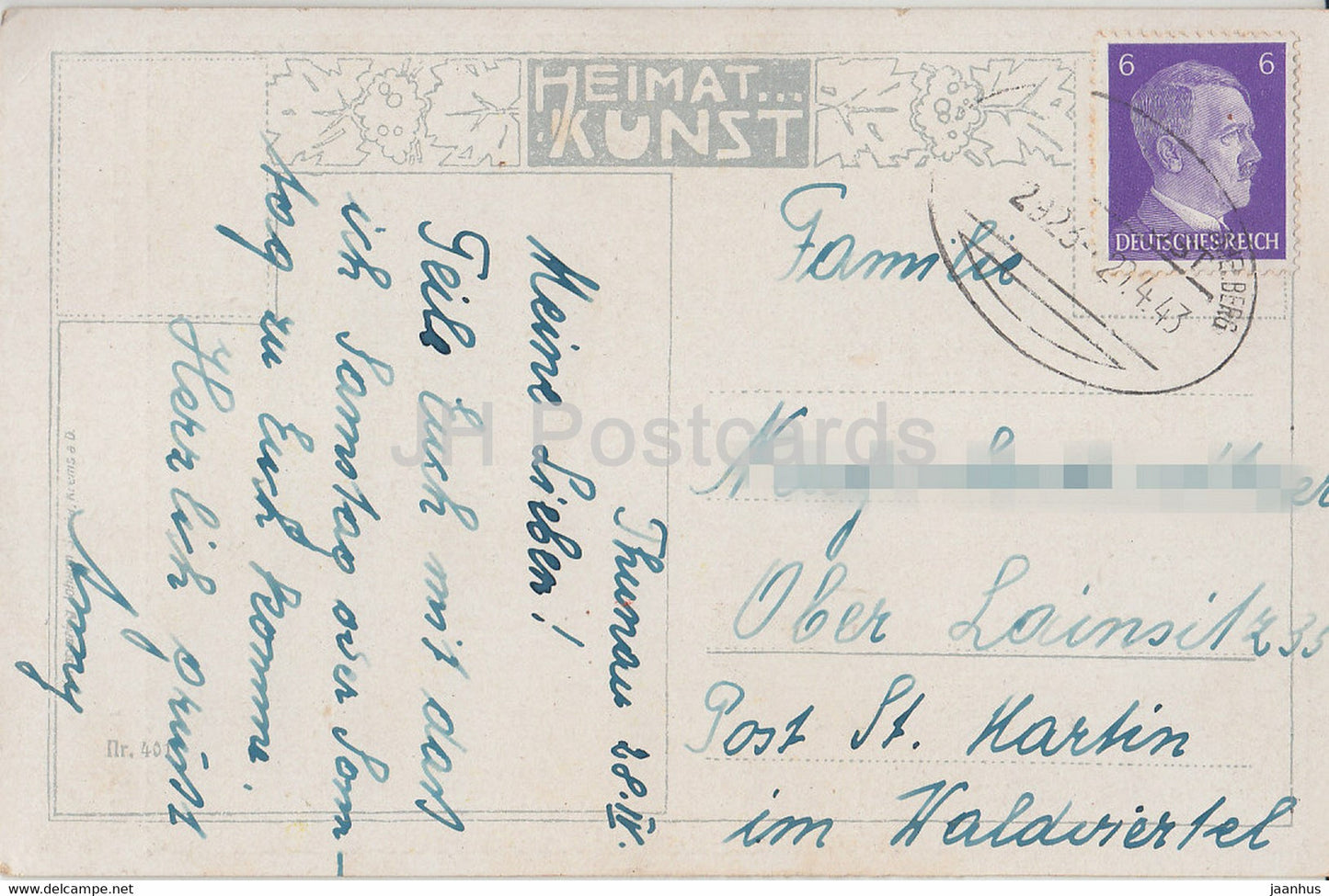 painting by Otto Stoitzner - Rosenburg im Kamptale - old postcard - 1943 - Germany - used