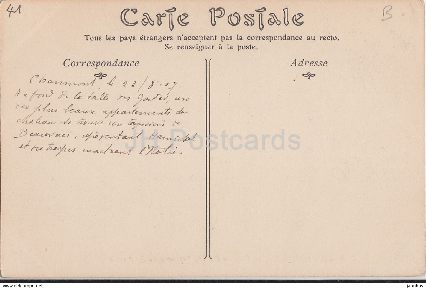 Château de Chaumont - Salle des Gardes - 55 - château - carte postale ancienne - 1907 - France - occasion