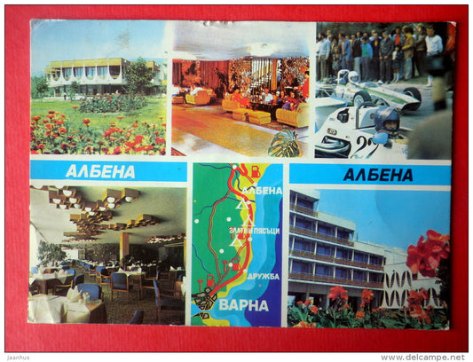 hotel - formula - race - restaurant - Tizian - Albena - Bulgaria - sent from Bulgaria Albena to Estonia USSR 1989 - JH Postcards