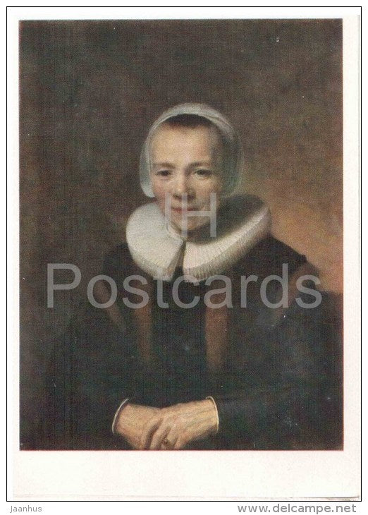 painting by Rembrandt - Portrait of Baertjen Martens Doomer , ca 1640 - woman - dutch art - unused - JH Postcards