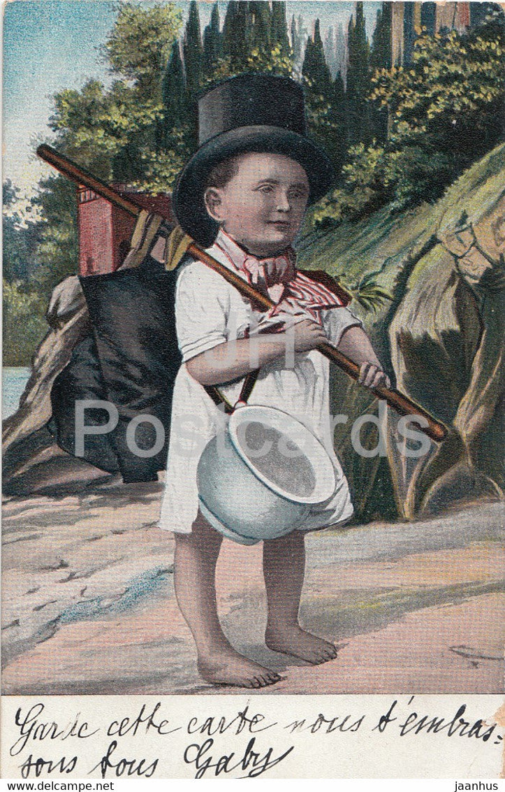 boy - hiker - illustration - Serie 201 - old postcard - 1904 - used - JH Postcards