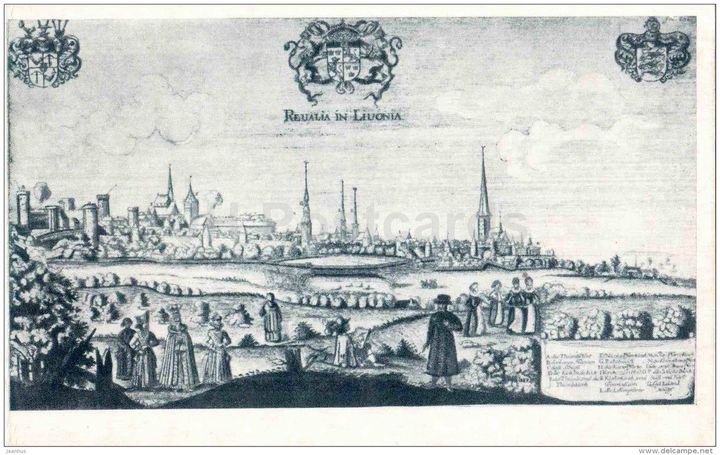 painting by L. Kruusmaa - Revalia in Livonia - Old Town view - Tallinn - 1970 - Estonia USSR - unused - JH Postcards